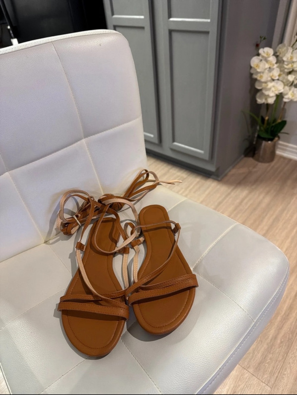 Women's Brown Lace-Up Flat Sandals
